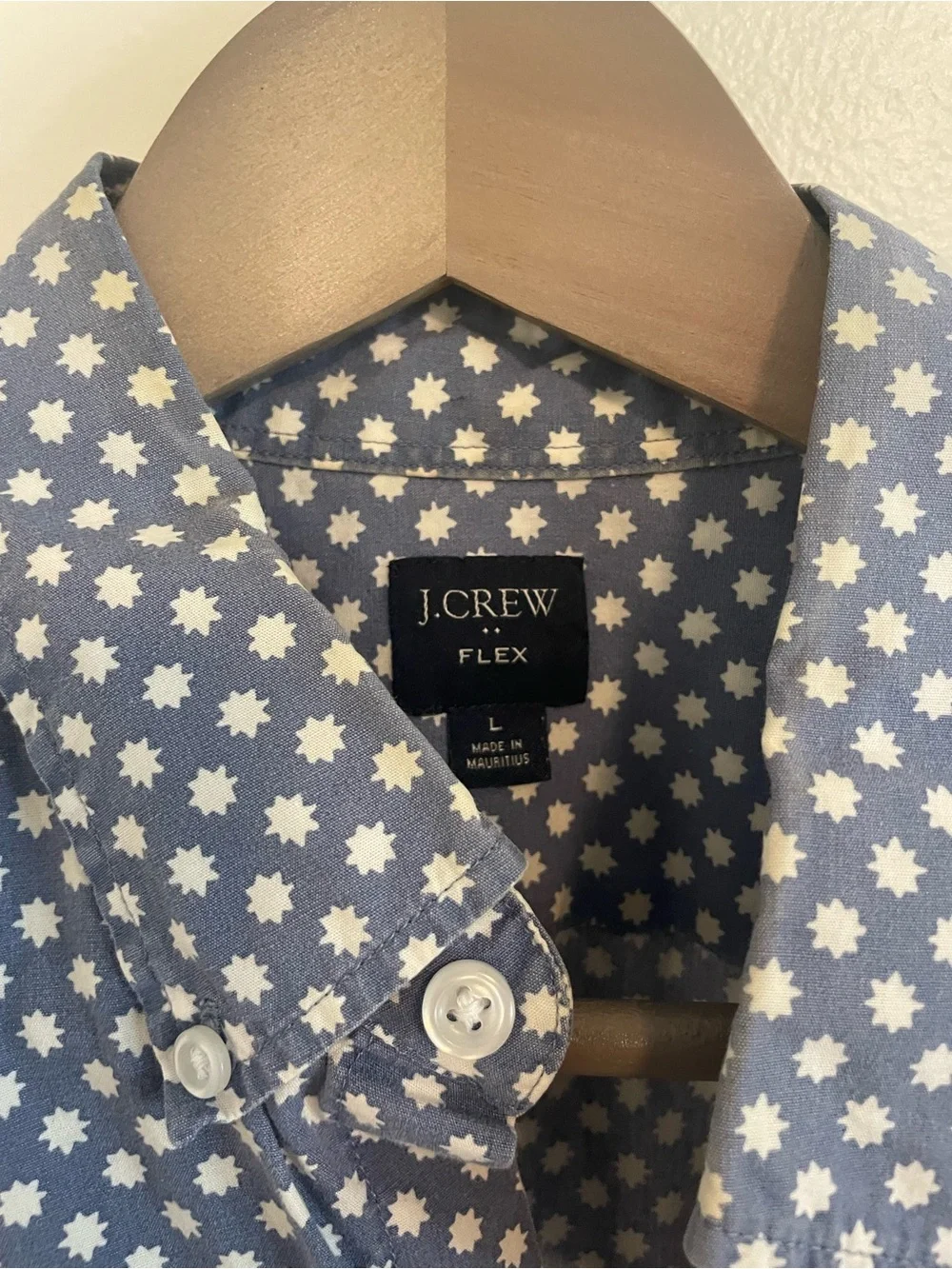 J. Crew Blue Short-Sleeve Button-Down with White Dot Print